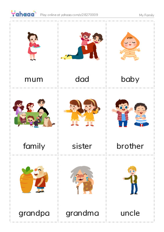 Picture flashcards worksheet for My Family