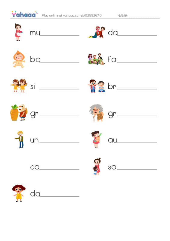 Write the word rows worksheet for My Family