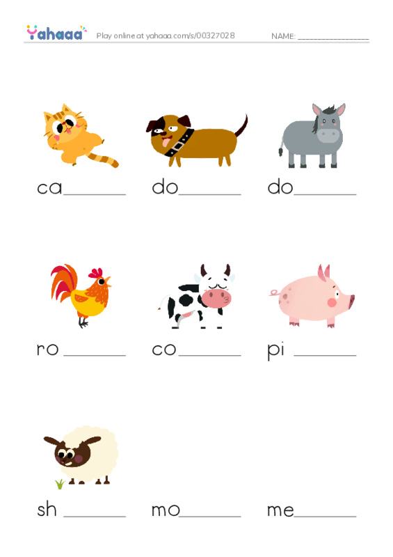 Finish the word worksheet for Who said moo?