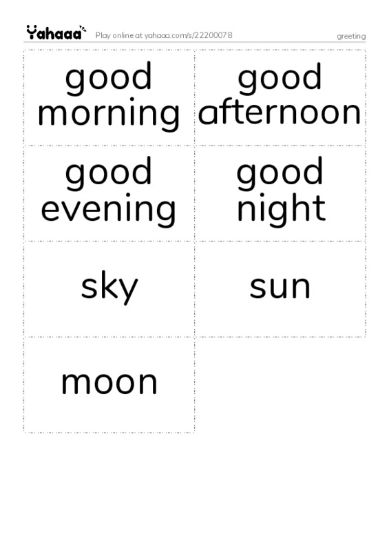 Word flashcards worksheet for greeting