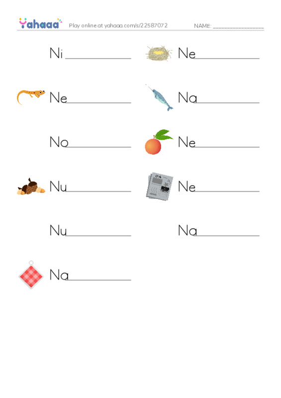 Write the word rows worksheet for Nn
