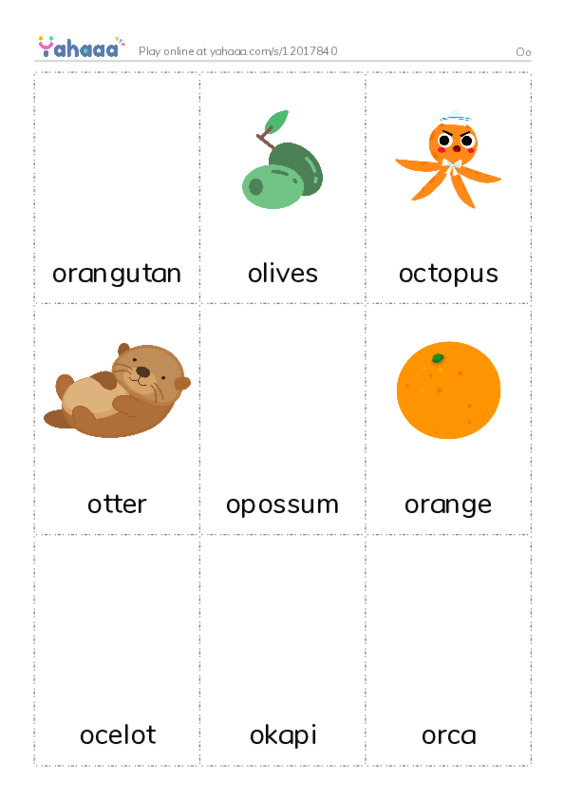 Picture flashcards worksheet for Oo