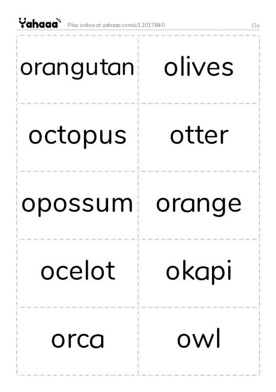 Word flashcards worksheet for Oo