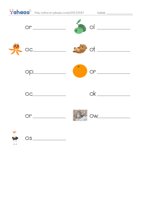 Write the word rows worksheet for Oo