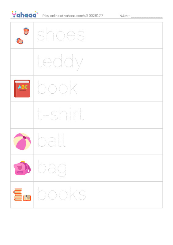 Picture and word rows worksheet for Vocab