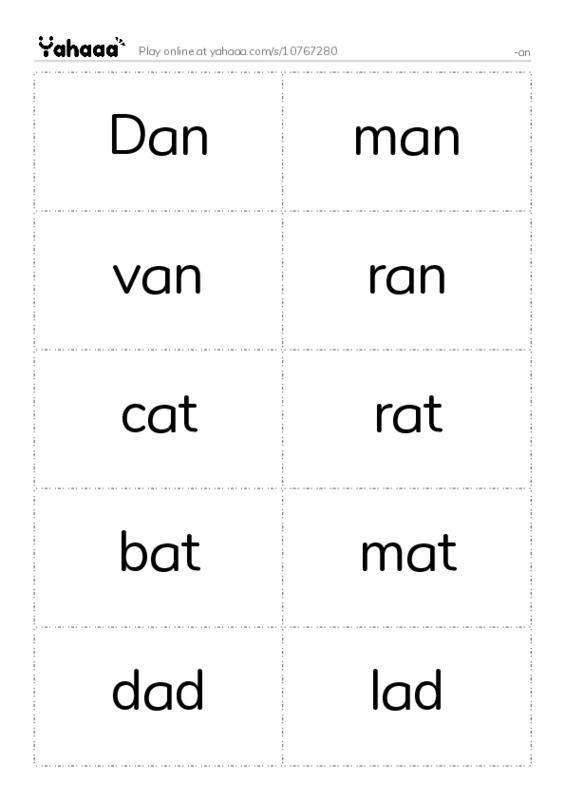 Word flashcards worksheet for -an