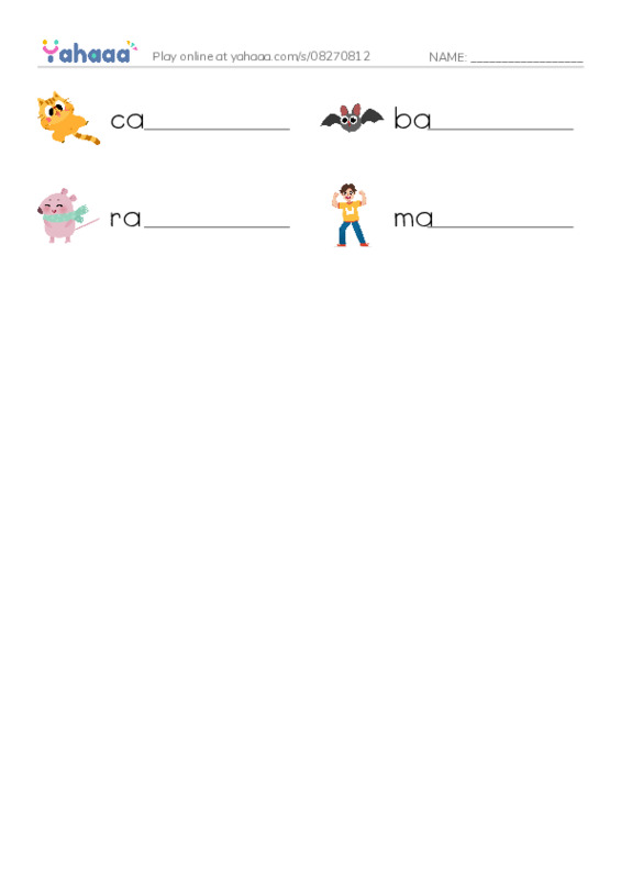 Write the word rows worksheet for cat, bat, rat and 1 more