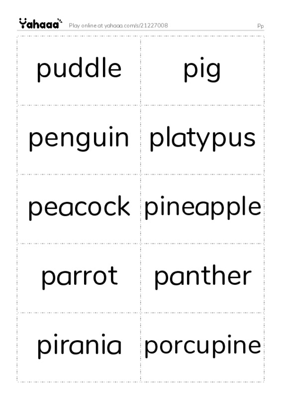 Word flashcards worksheet for Pp