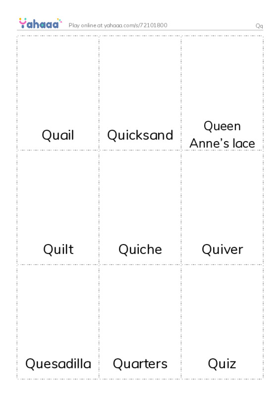 Picture flashcards worksheet for Qq