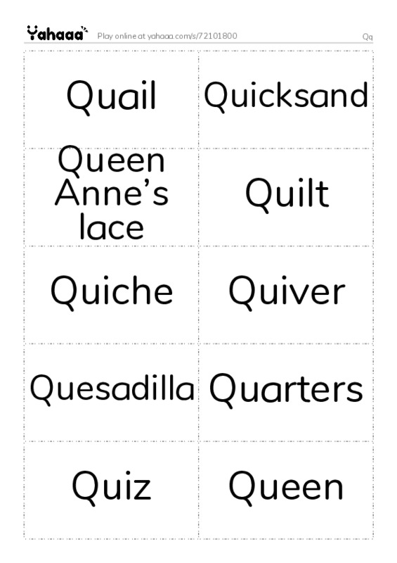 Word flashcards worksheet for Qq