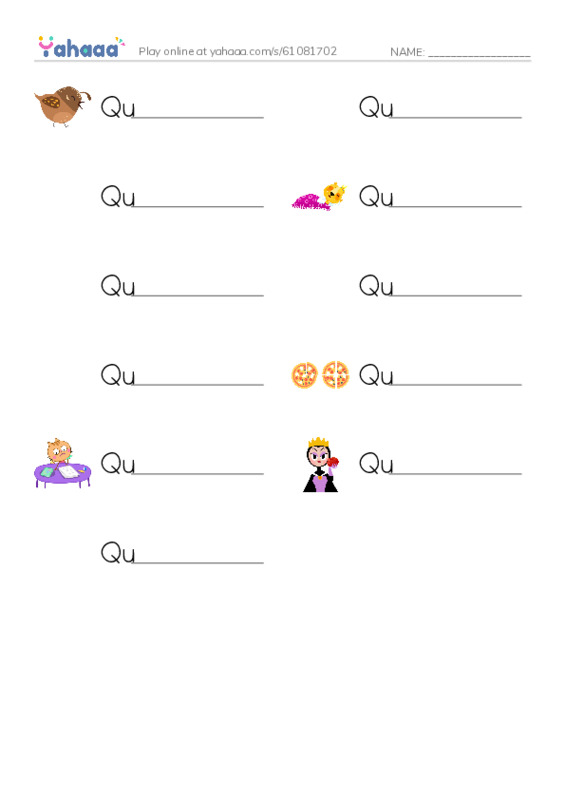 Write the word rows worksheet for Qq