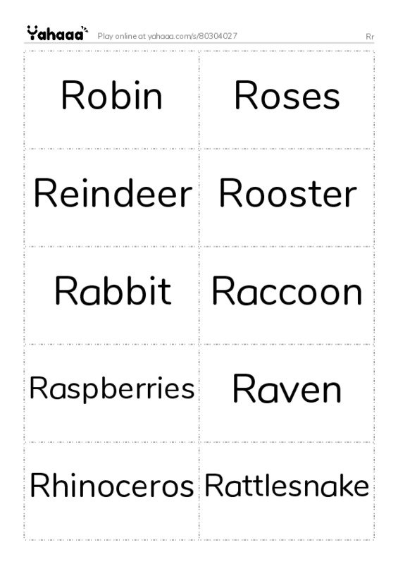 Word flashcards worksheet for Rr