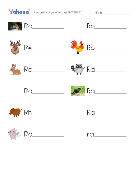 Write the word rows worksheet for Rr