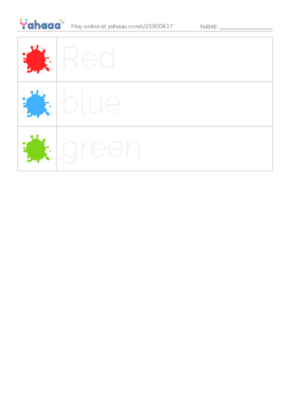 Picture and word rows worksheet for Colours