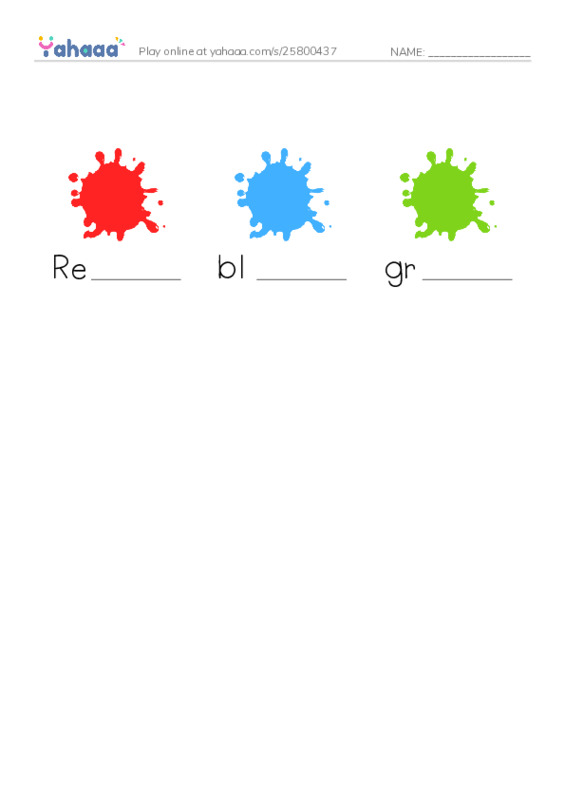 Finish the word worksheet for Colours