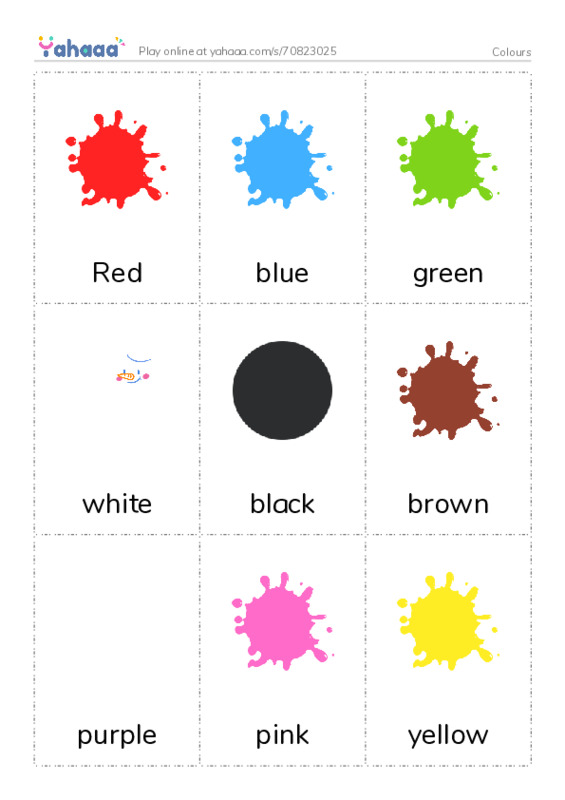 Picture flashcards worksheet for Colours