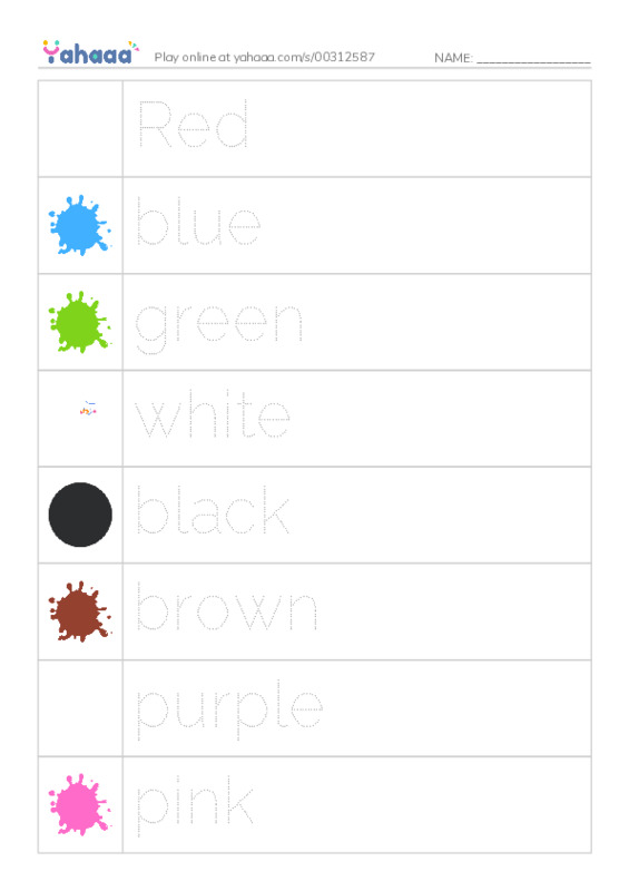 Picture and word rows worksheet for Colours