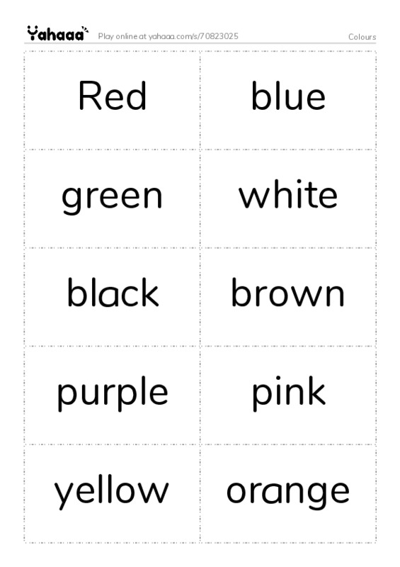 Word flashcards worksheet for Colours