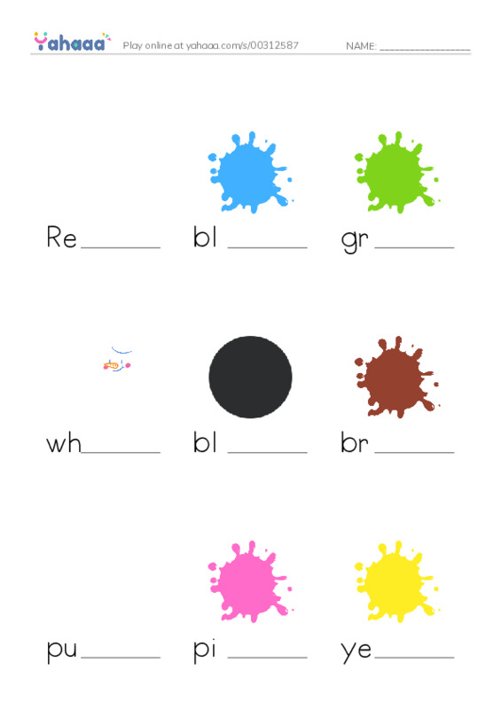 Finish the word worksheet for Colours