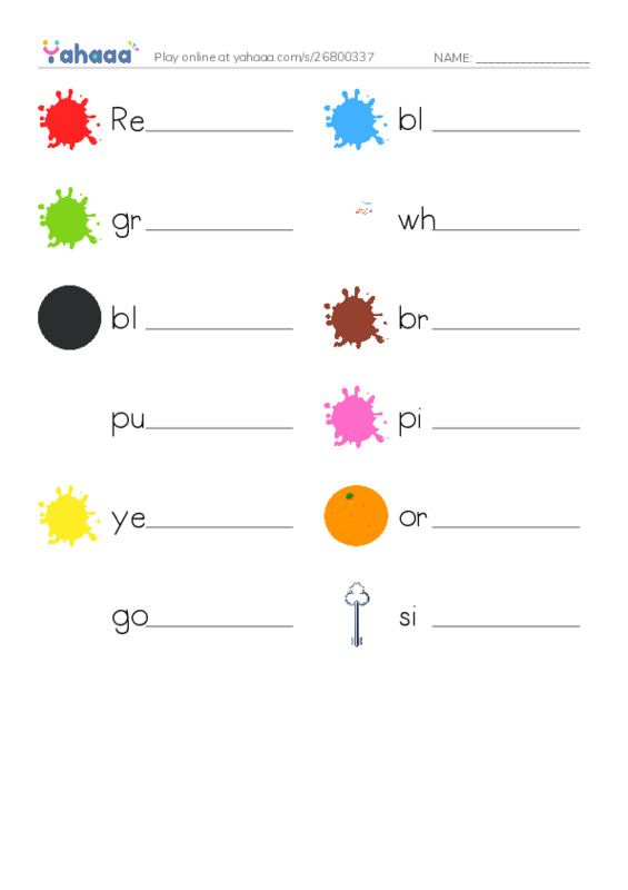 Write the word rows worksheet for Colours