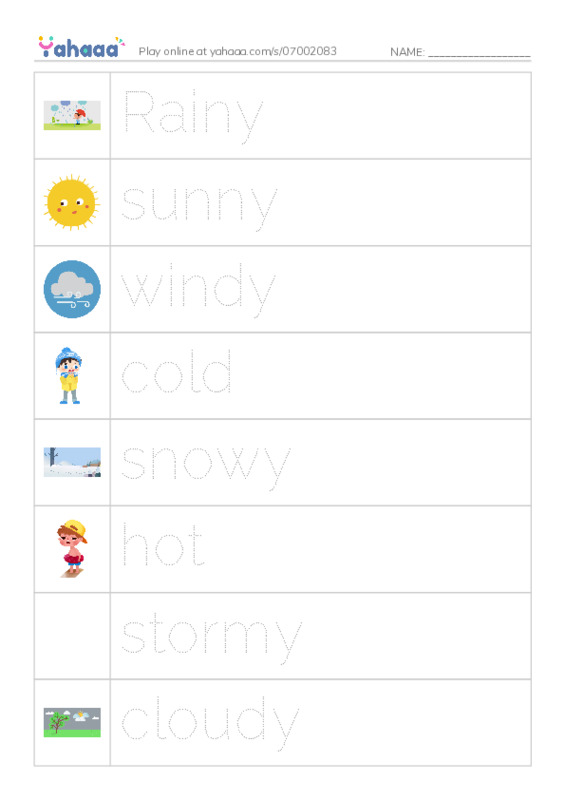 Picture and word rows worksheet for The weather