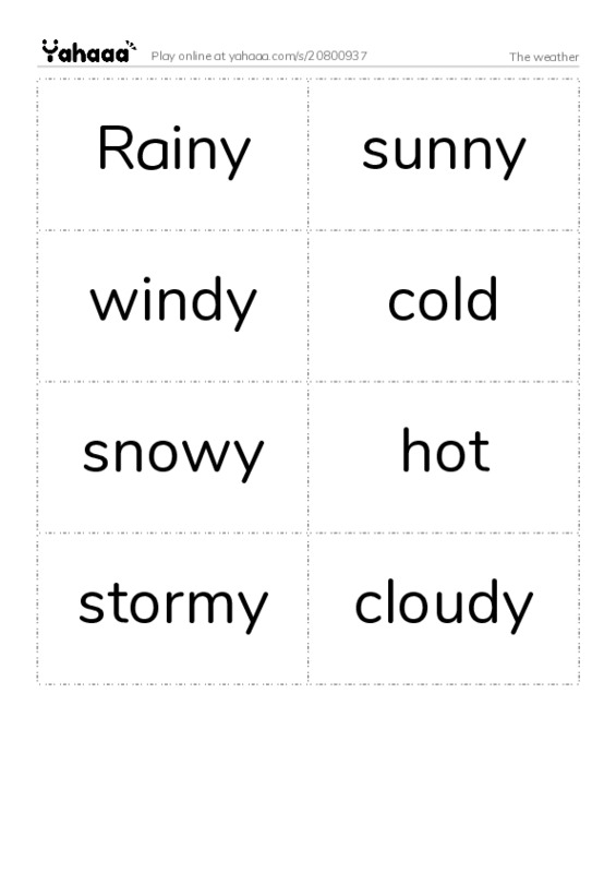 Word flashcards worksheet for The weather