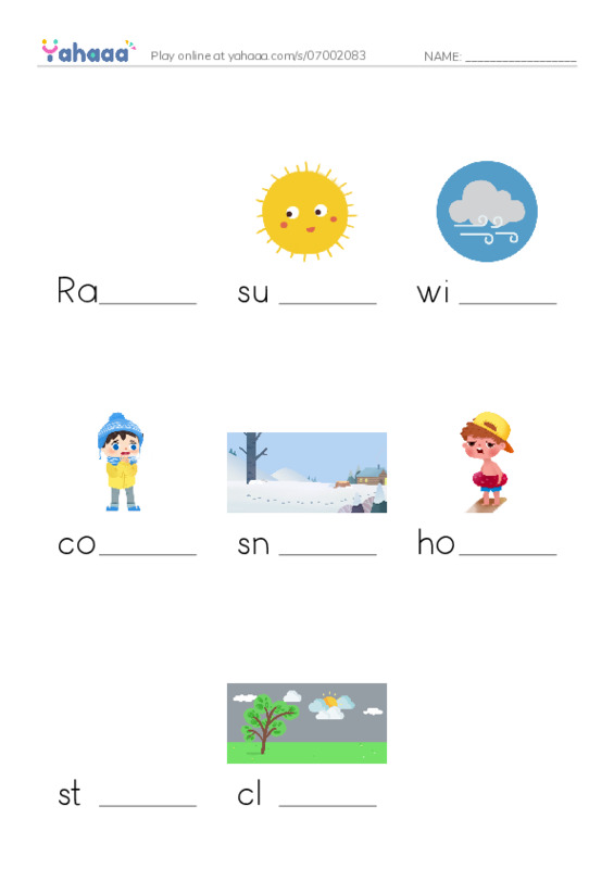 Finish the word worksheet for The weather