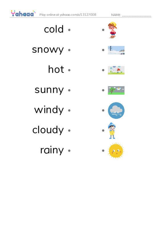 Draw a line to match worksheet for The weather