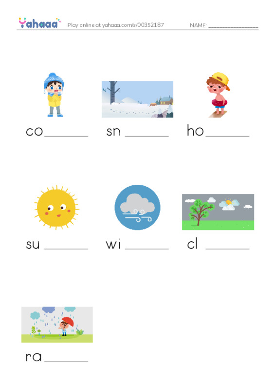 Finish the word worksheet for The weather