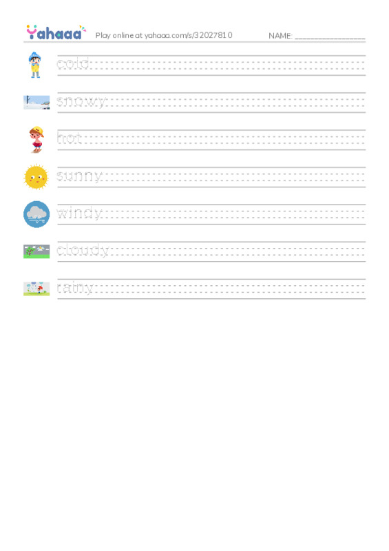 Handwriting lines worksheet for The weather