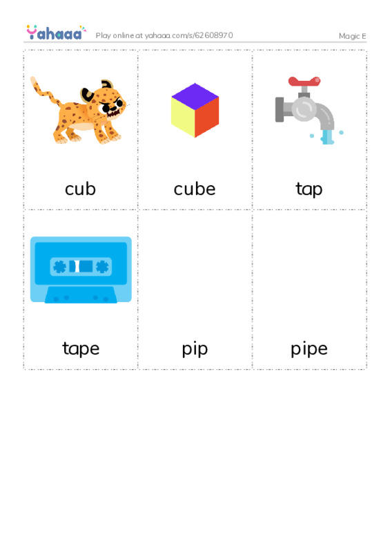 Picture flashcards worksheet for Magic E