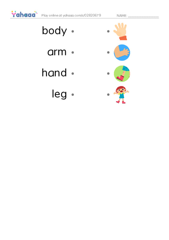 Draw a line to match worksheet for My Face and My Body