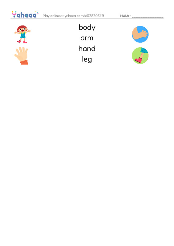 Match both sides worksheet for My Face and My Body