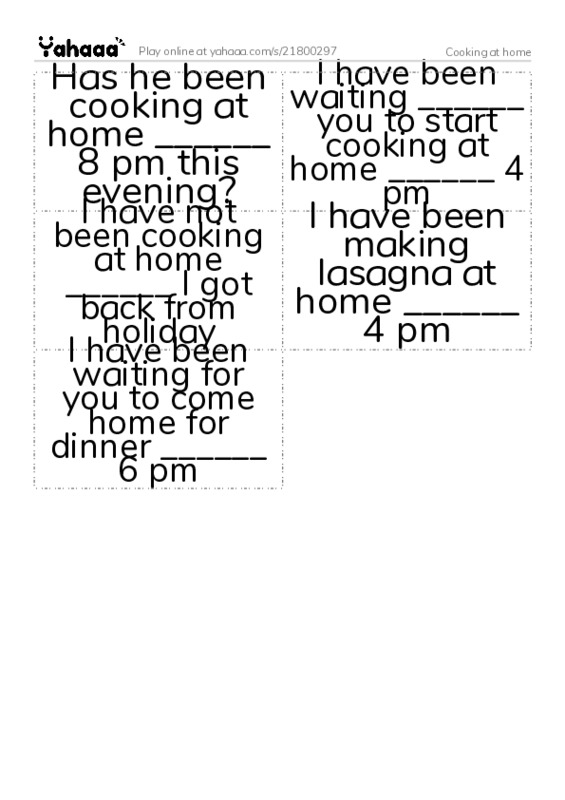 Word flashcards worksheet for Cooking at home