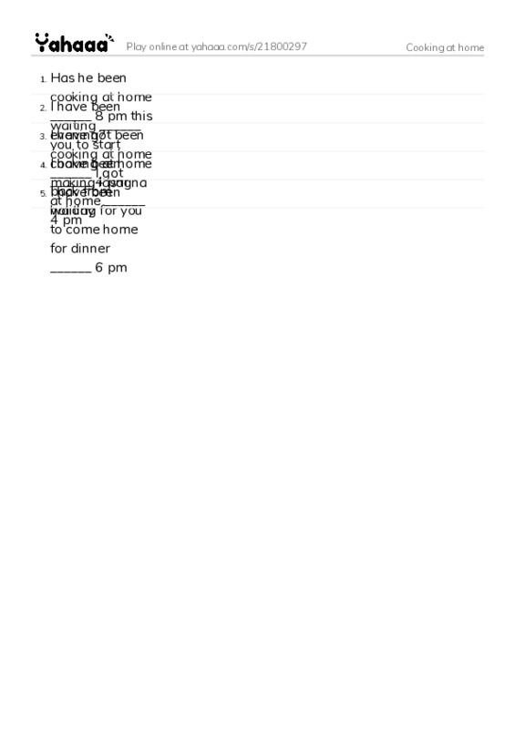 Word list with meanings worksheet for Cooking at home