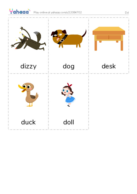 Picture flashcards worksheet for Dd