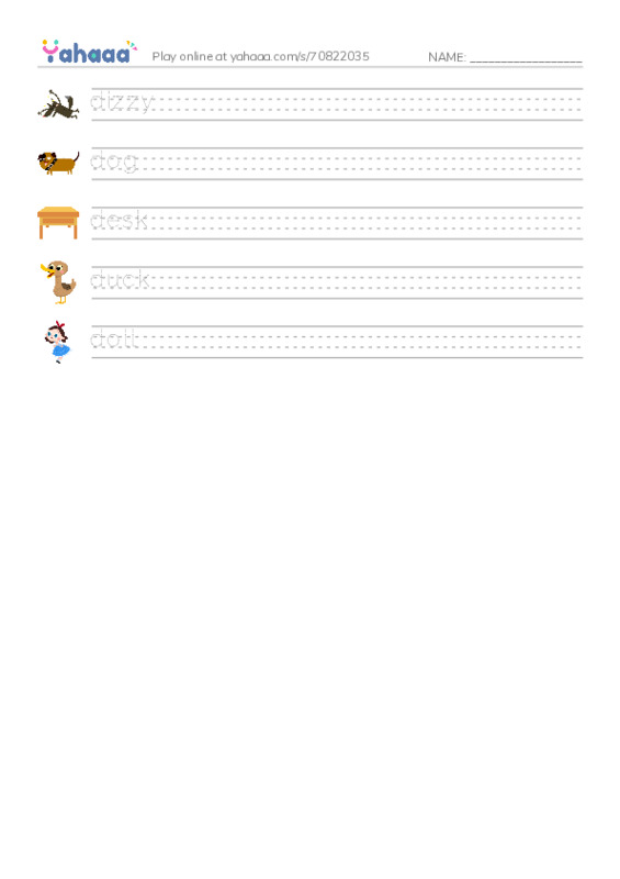 Handwriting lines worksheet for Dd