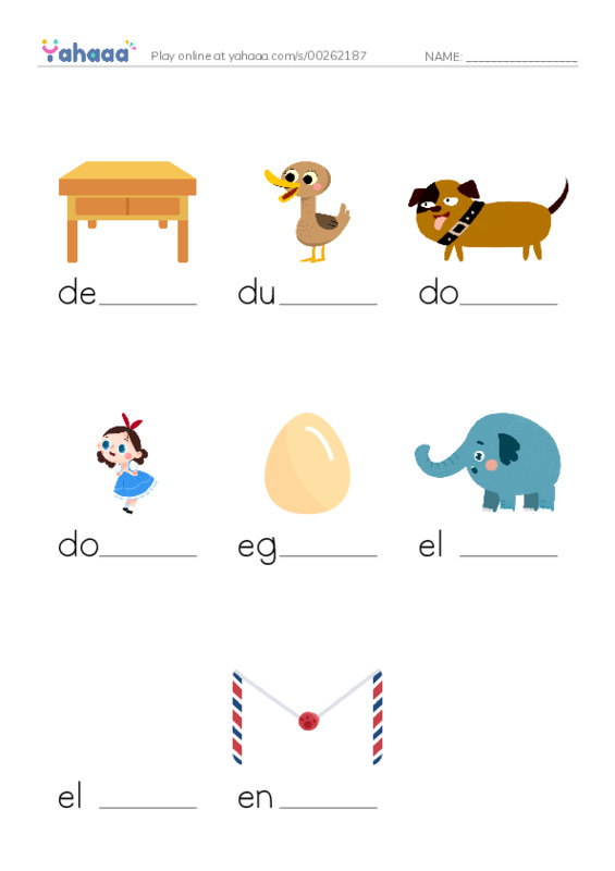 Finish the word worksheet for DEF