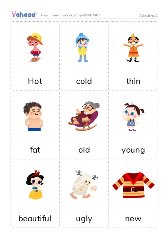 Picture flashcards worksheet for Adjectives 1