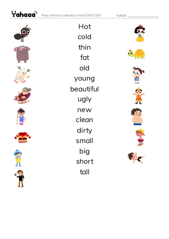 Match both sides worksheet for Adjectives 1