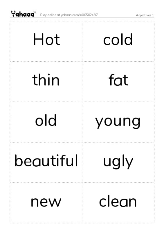 Word flashcards worksheet for Adjectives 1