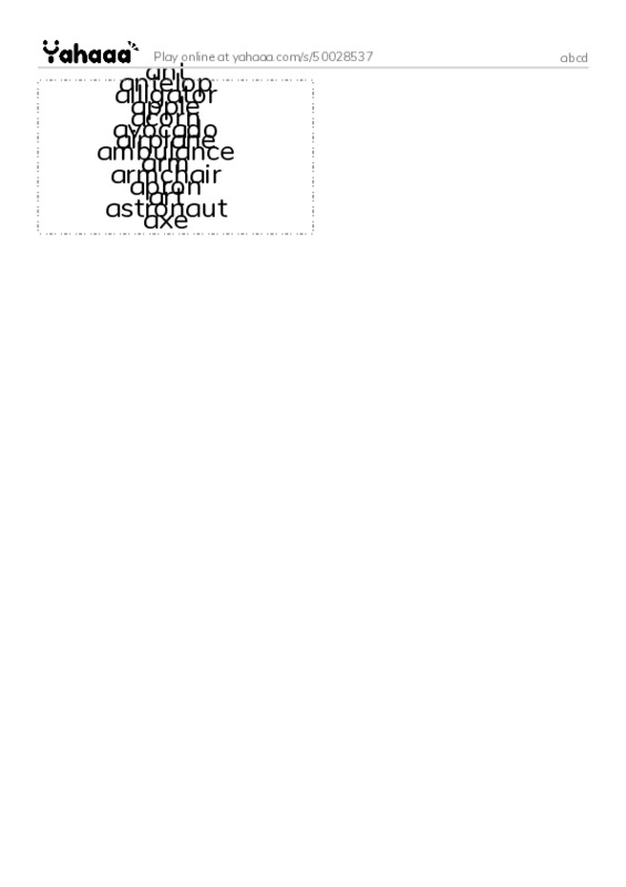Word flashcards worksheet for abcd