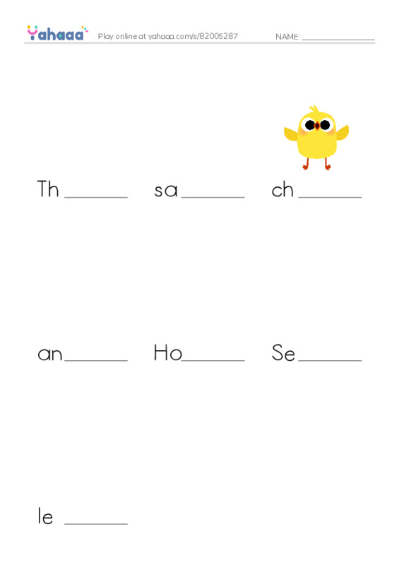 Finish the word worksheet for ..