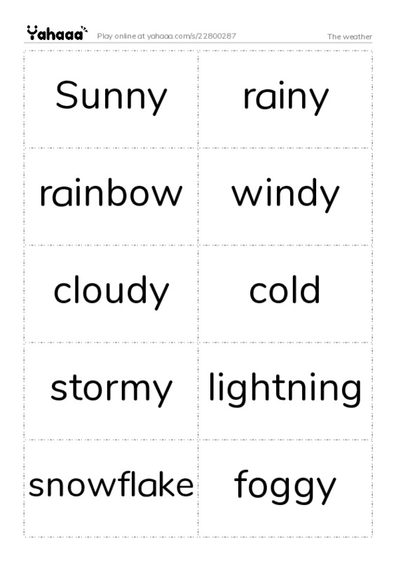 Word flashcards worksheet for The weather