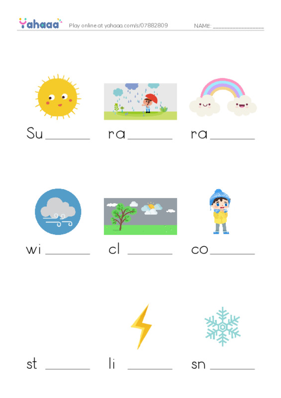 Finish the word worksheet for The weather
