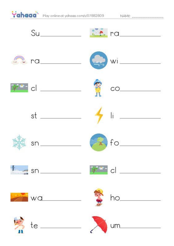 Write the word rows worksheet for The weather