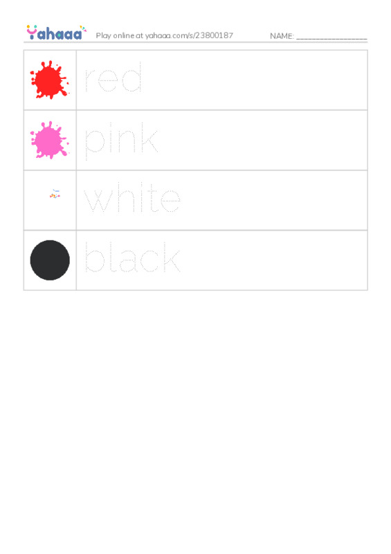 Picture and word rows worksheet for colours