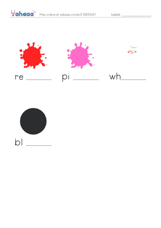 Finish the word worksheet for colours