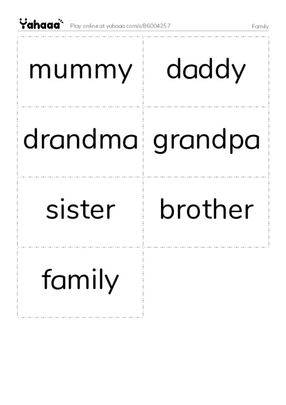 Word flashcards worksheet for Family