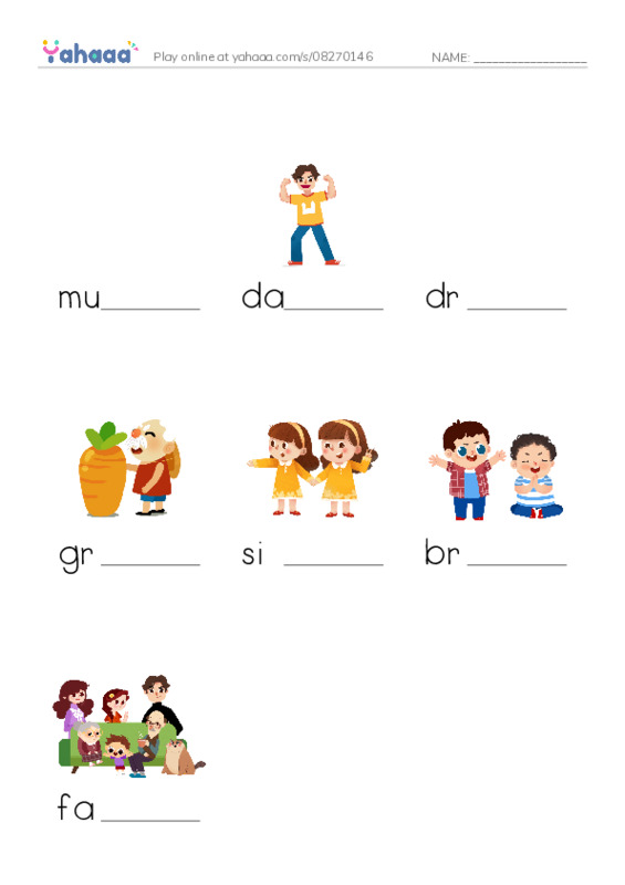 Finish the word worksheet for Family